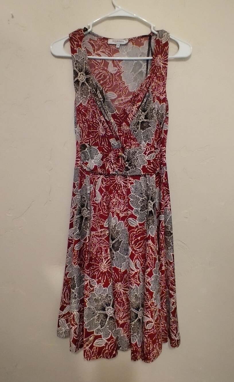 Red and Black Graphic Print V-Neck Dress